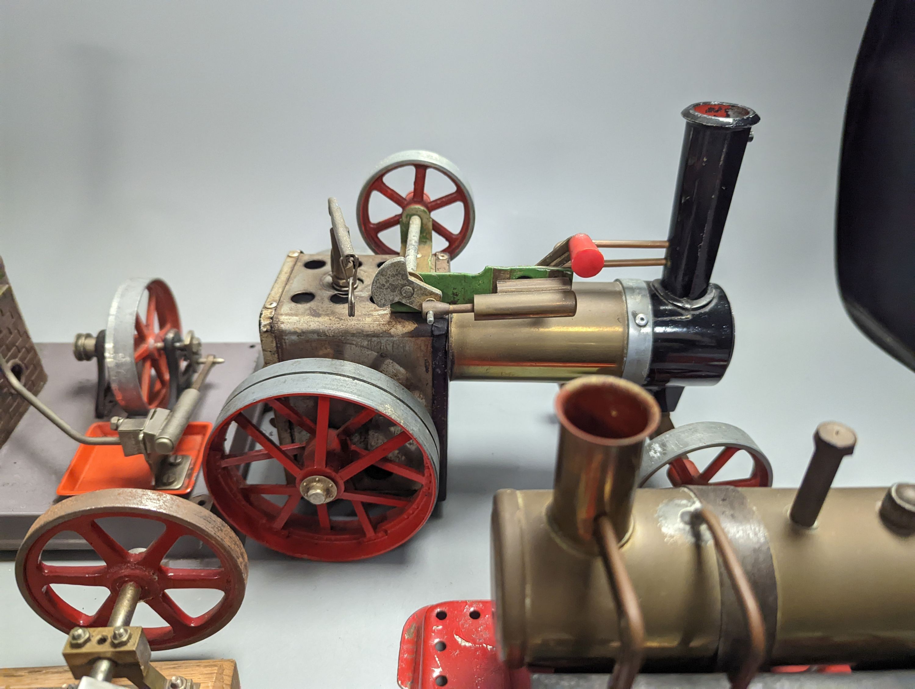 Four horizontal stationary steam engines, including Mamod and Torch and a Mamod steam wagon, 23cm